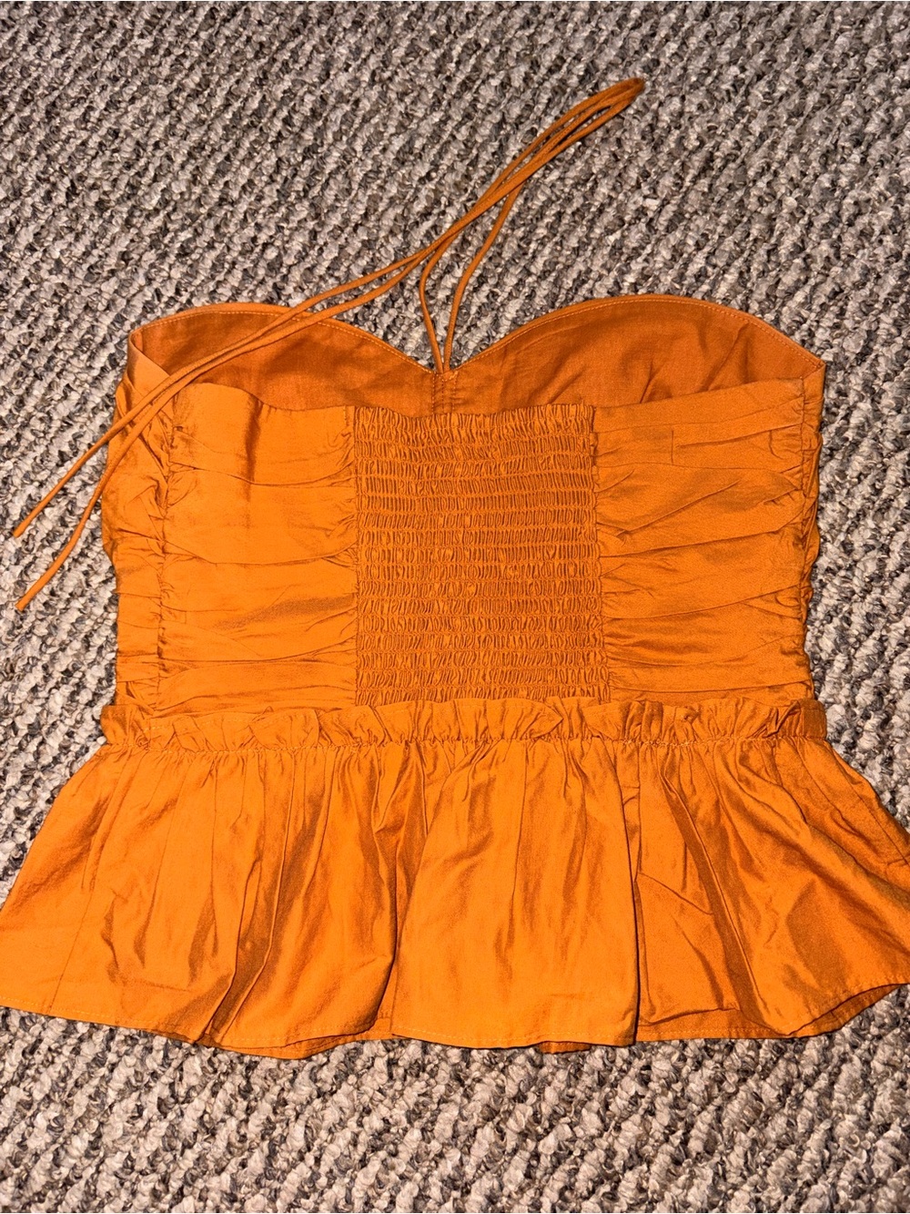 Express Bright Orange Strapless Ruffle Top - Picture 3 of 3